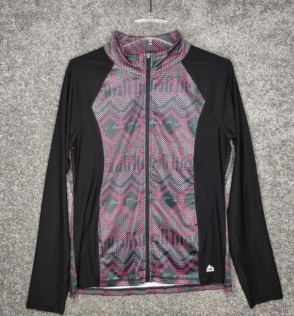 RBX Jacket Womens Large Pink Black Patterned Athletic Track Full Zip Pockets